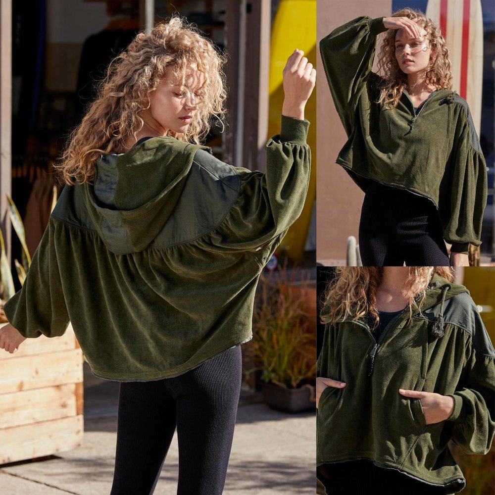 Free People Let it Go Sweatshirt Hood Olive